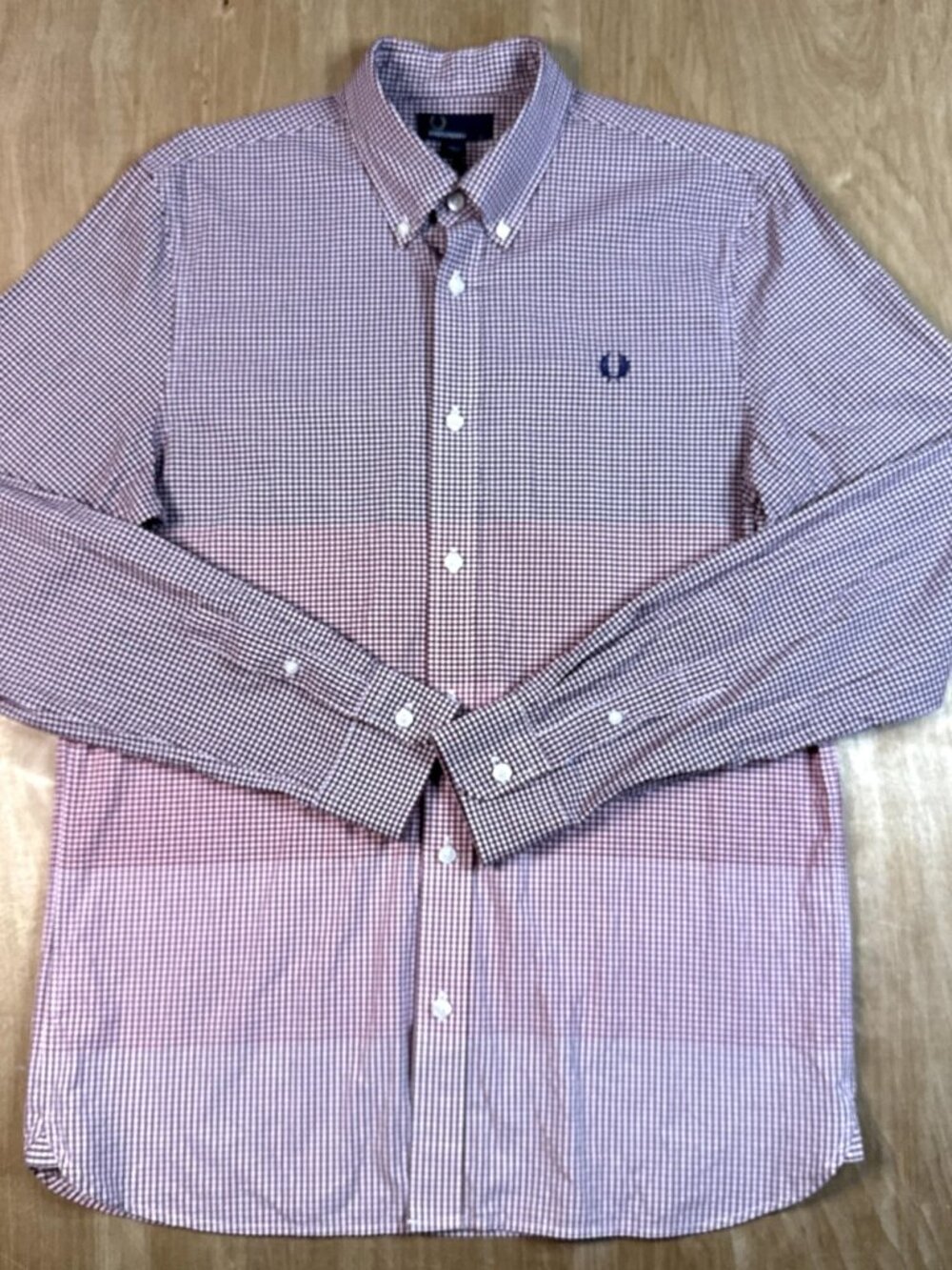 Fred Perry Men’s Multicolor Red Check Long Sleeve Button Down Shirt Size Large